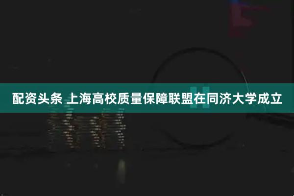 配资头条 上海高校质量保障联盟在同济大学成立